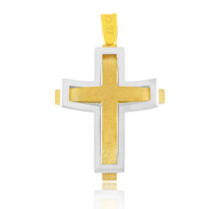 Ανδρικός Σταυρός FaCad’oro από Κίτρινο και Λευκό Χρυσό Κ14 CR-000869
