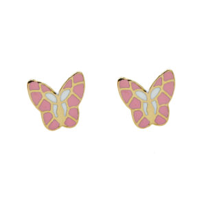 Παιδικά Σκουλαρίκια Πεταλούδα Καρφωτά από Κίτρινο Χρυσό Κ14 με Σμάλτο ΠΣ0268