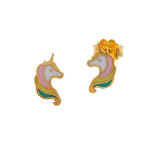 Παιδικά Σκουλαρίκια Unicorn Καρφωτά από Κίτρινο Χρυσό Κ9 με Σμάλτο ΠΣ0275