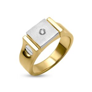 Ανδρικό Δαχτυλίδι από Κίτρινο και Λευκό Χρυσό Κ14 με Ζιρκόν ΑΝ0046