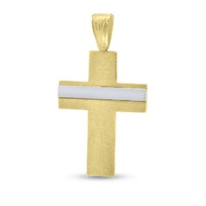 Ανδρικός Σταυρός Ψωμάς από Κίτρινο και Λευκό Χρυσό Κ14 ΣΤ0635