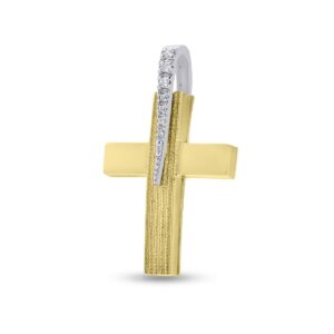 Γυναικείος Σταυρός από Κίτρινο & Λευκό Χρυσό Κ14 με Ζιργκόν ΣΤ1128