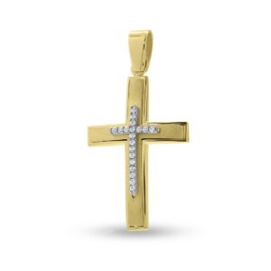 Γυναικείος Σταυρός από Κίτρινο & Λευκό Χρυσό Κ14 με Ζιργκόν ΣΤ1365