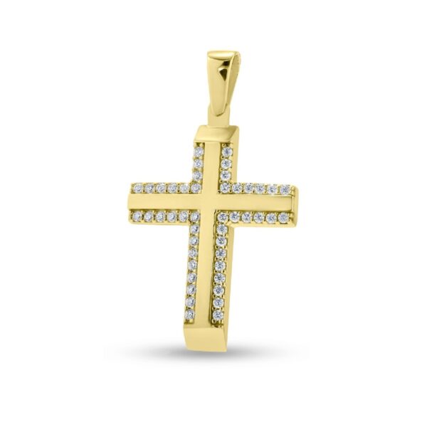 Γυναικείος Σταυρός Ψωμάς από Κίτρινο Χρυσό Κ14 με Ζιργκόν ΣΤ1374