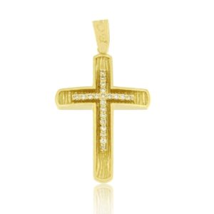 Γυναικείος Σταυρός FaCad’oro από Κίτρινο Χρυσό Κ14 με Διαμάντια CR-000893