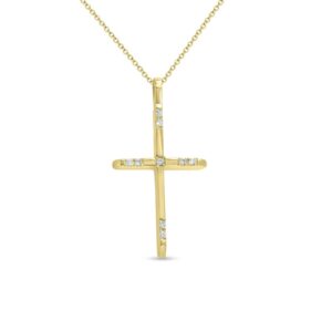 Γυναικείος Σταυρός με Αλυσίδα από Κίτρινο Χρυσό Κ18 με Διαμάντια BST076