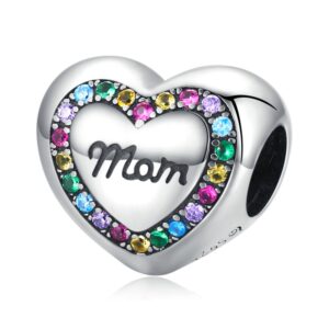 Σύμβολο Silver Me Heart Mom with colorful stones για Βραχιόλι από Ασήμι 925 με Ζιρκόν ΑΒΡ0953