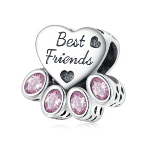 Σύμβολο Silver Me Best friend Paw with pink stones για Βραχιόλι από Ασήμι 925 με Ζιρκόν ΑΒΡ0982